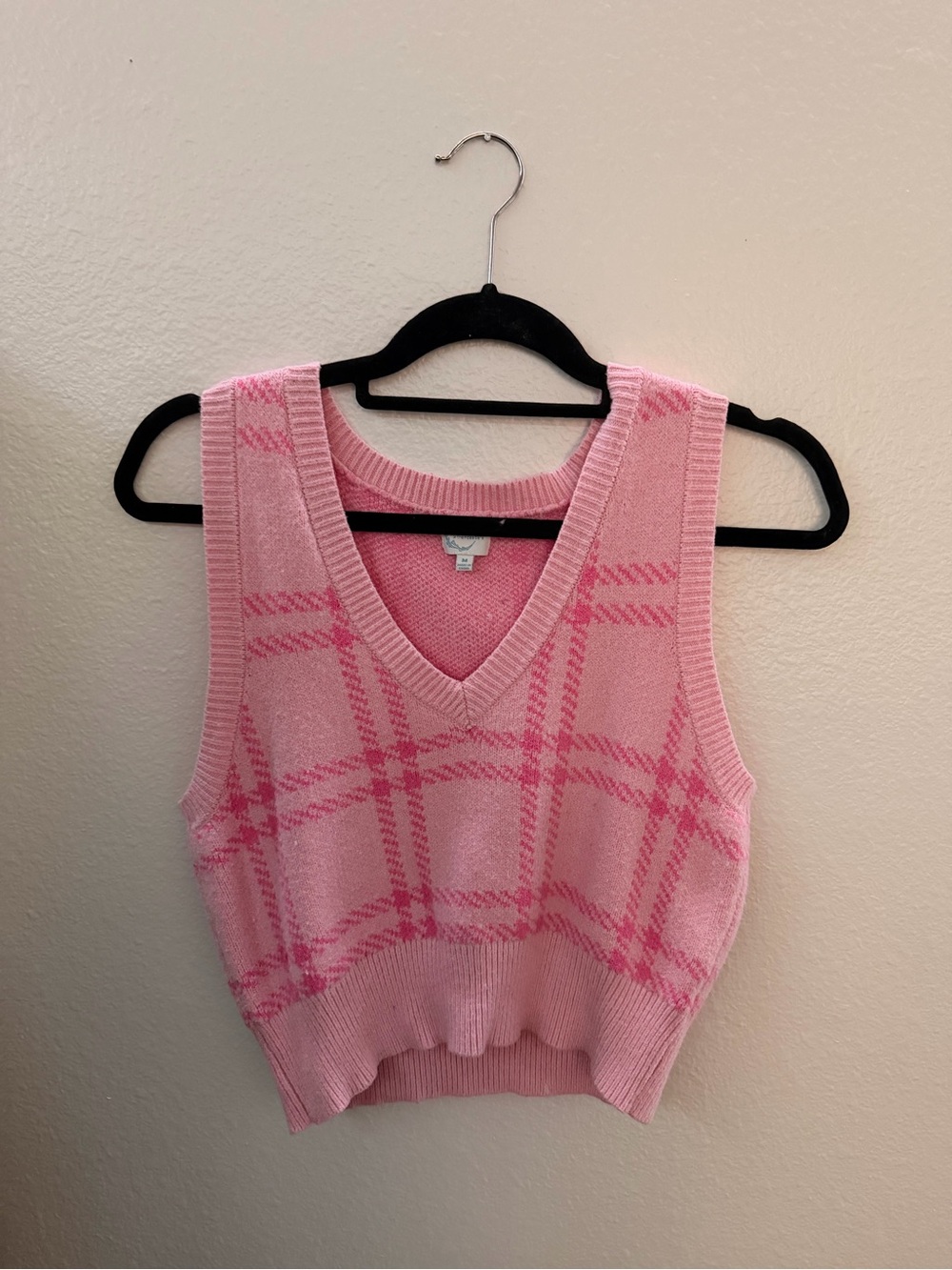 Blue Rain Pink Plaid V-Neck Sweater Vest